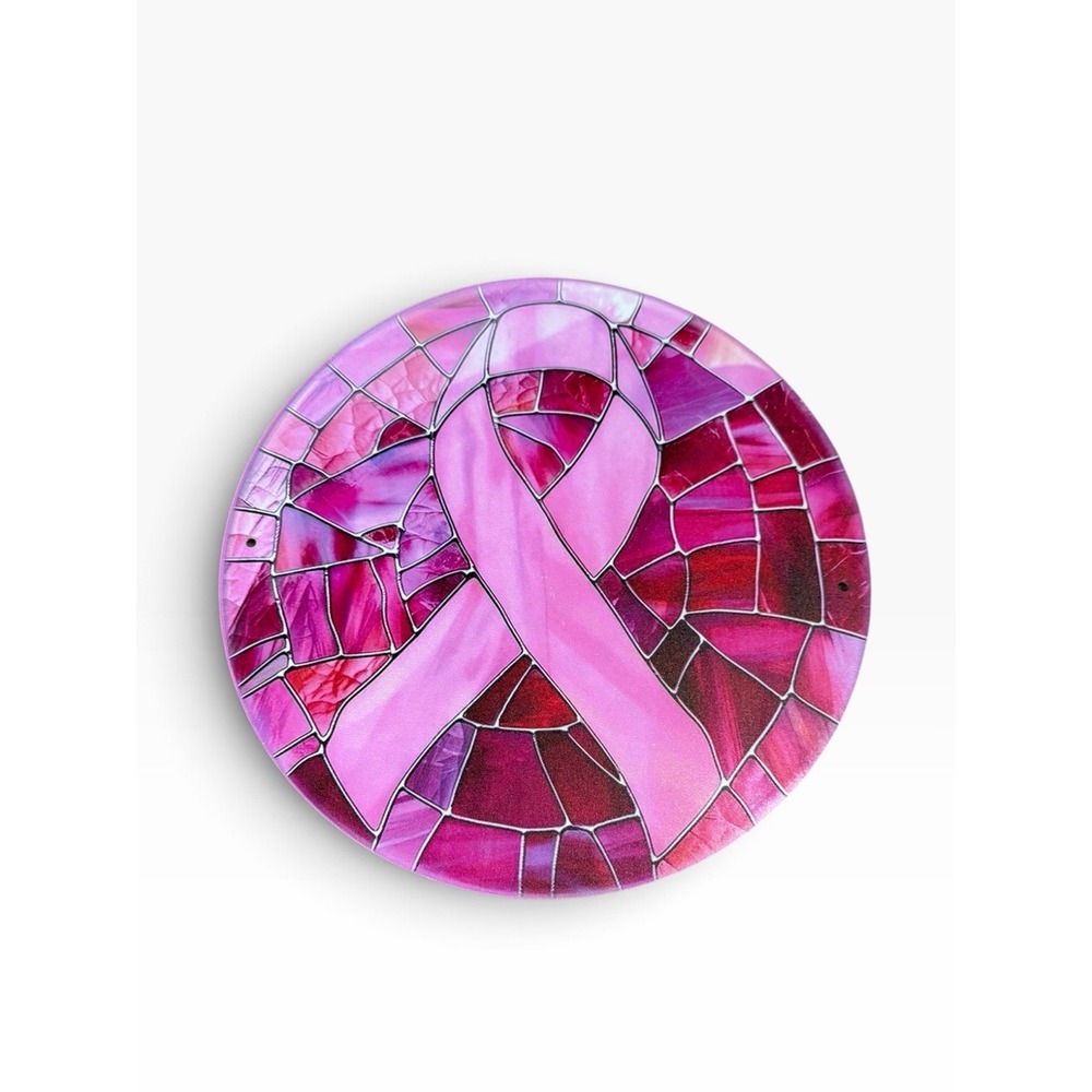 New Novelty Collectible Metal Sign stained glass look pink ribbon awareness